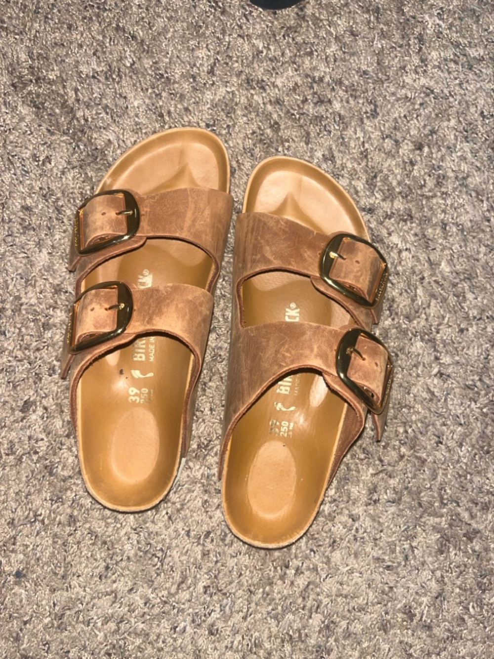 Brown Double-Buckle Slide Sandals